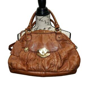 Rough Roses Leather Womens Handbag Purse Brown  Pre-Owned‎